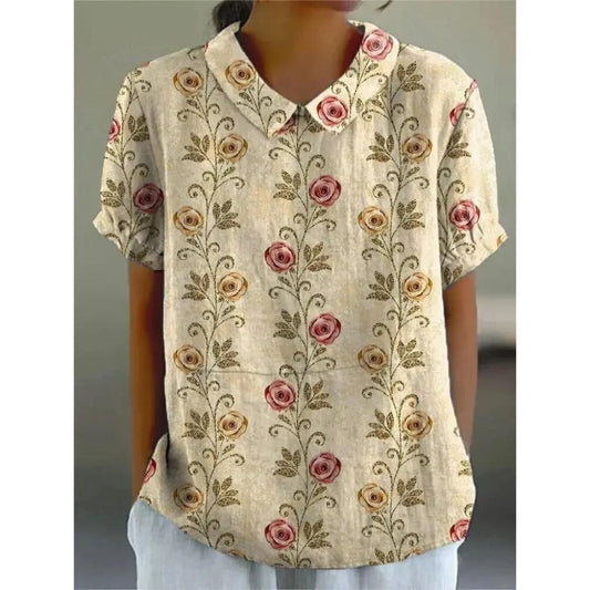 Bella Dames Bloemenblouse | Losse Pasvorm, Polyester, Korte Mouwen 0
