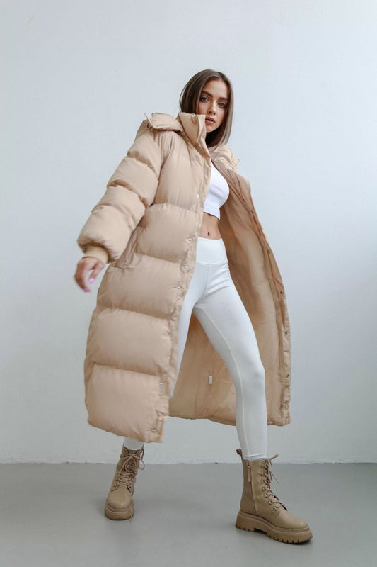 Daisy Dames Winterjas | Lange Oversized Puffer met Hoed 0