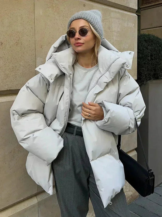 Dames Puffer Winterjas met Oversized Pasvorm en Verstelbare Capuchon
