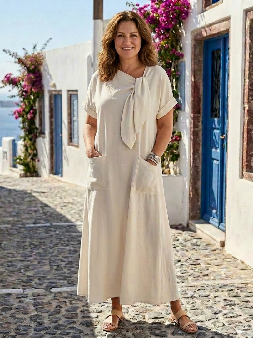 Elysia Dames Lange Maxi Jurk | Zachte Stof, Relaxed Fit met Strikdetail 0
