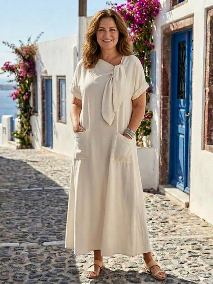 Elysia Dames Lange Maxi Jurk | Zachte Stof, Relaxed Fit met Strikdetail 0