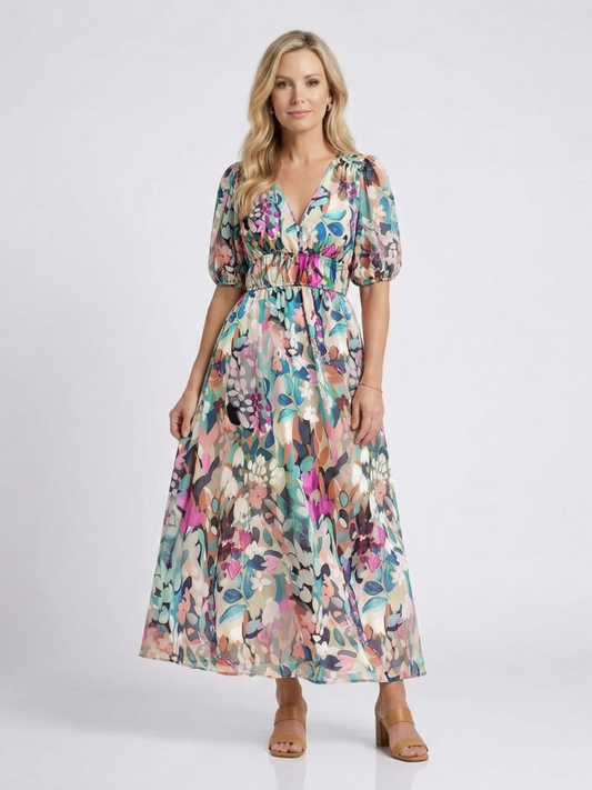 Eulalie Dames Midi Jurk | V-hals, Korte Mouwen, Lichtgewicht Stoffen 0