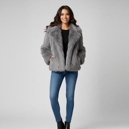 Luxe pluche dames winterjas met turn-down kraag | Trendy kort model