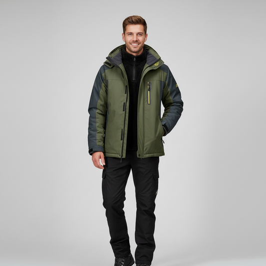 Waterdichte en winddichte heren outdoorjas | Gevoerde winterjas met capuchon