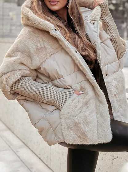 Gewatteerde Lange Winterjas Dames met Capuchon en Meerkleurig Design voor Warmte en Comfort