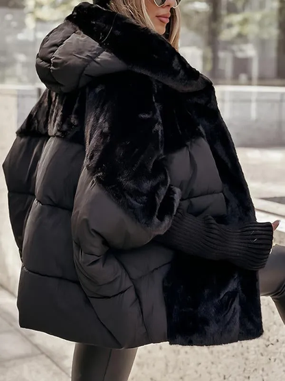 Gewatteerde Lange Winterjas Dames met Capuchon en Meerkleurig Design voor Warmte en Comfort