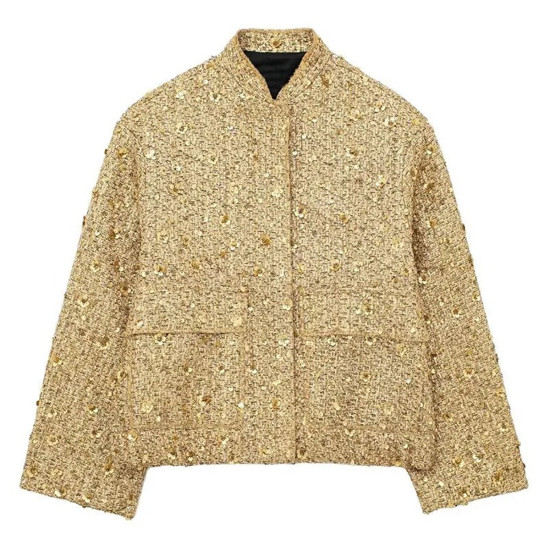 Gina Dames Jasje | Gouden Lovertjes, Elegant Polyester 0