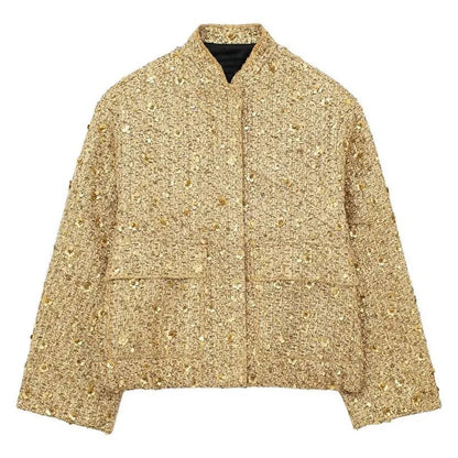 Gina Dames Jasje | Gouden Lovertjes, Elegant Polyester 0