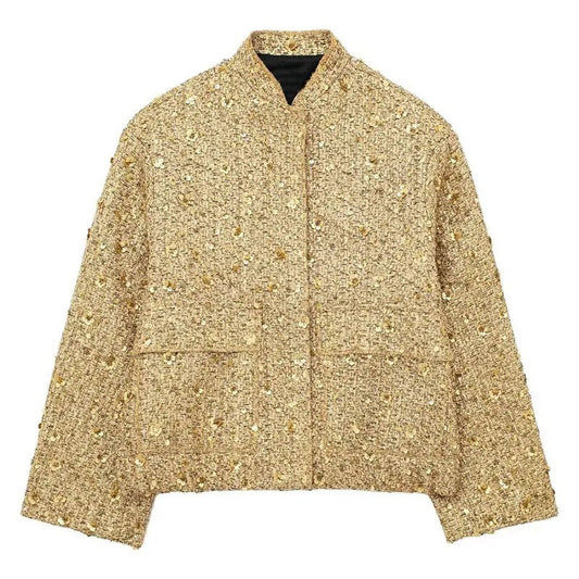 Gina Dames Jasje | Gouden Lovertjes, Elegant Polyester 0
