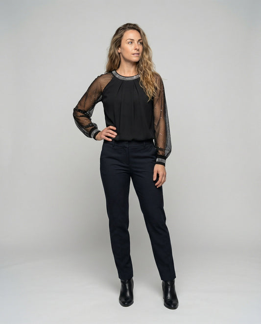 Hilda Dames Top | Elegante Pailletten en Mesh, Comfortabele Regular Fit 0