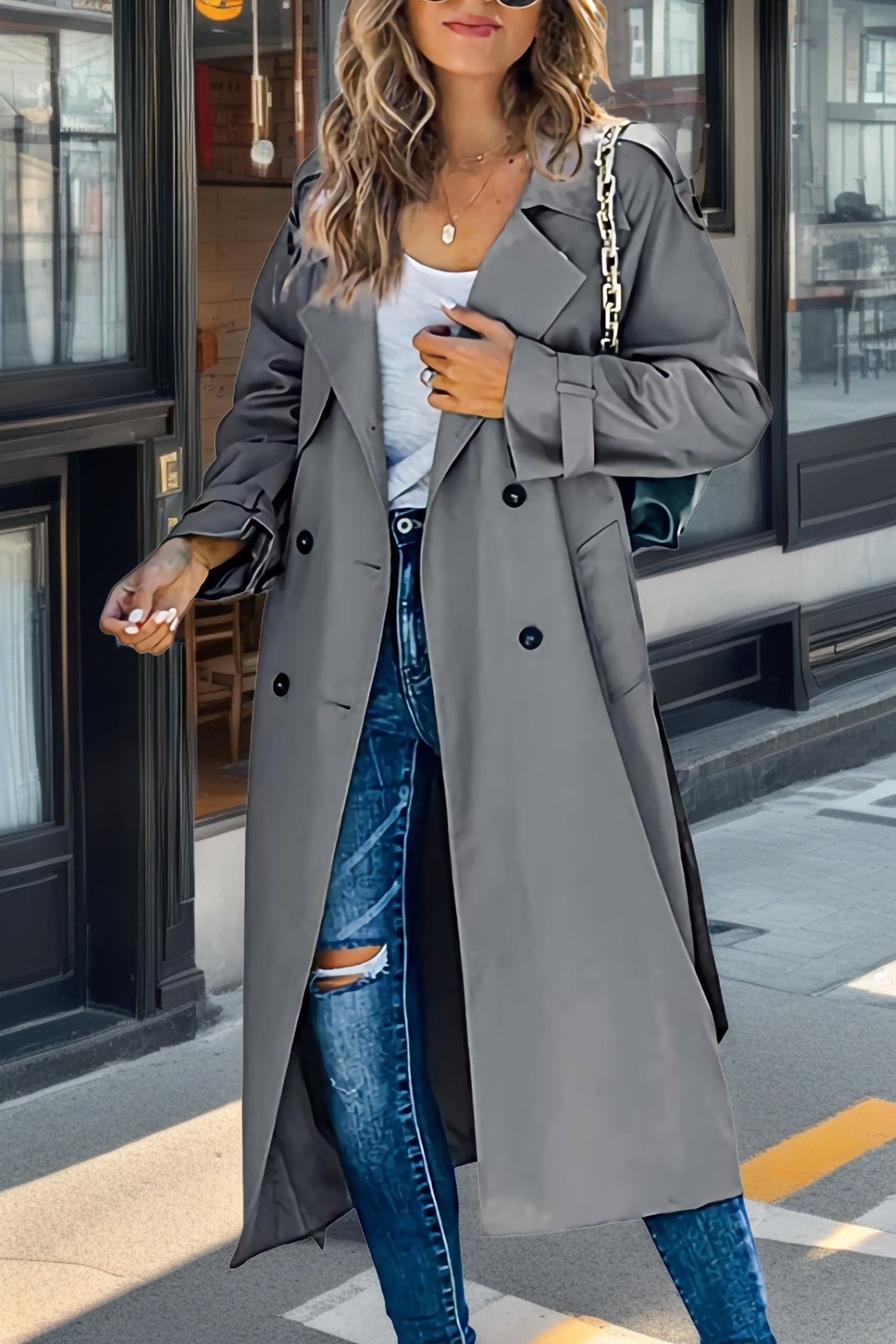 Iris Dames Trenchcoat | Ademend Polyester, Double-Breasted Zwart