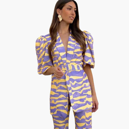 Mila Dames Blazerset | Elegante Tweed met Pofmouwen, Lichtgewicht 0