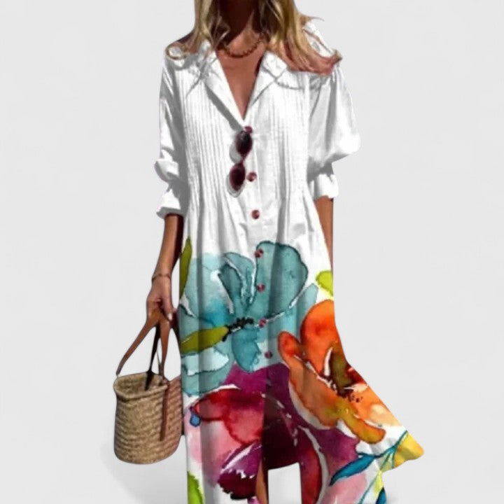 Pia Lange Jurk Dames | Flatterende Pasvorm, Kleurrijk Boho-Design 0