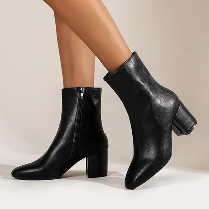 Rina Dames Enkellaarsjes | Zwarte Blokhak, Elegant Design 10
