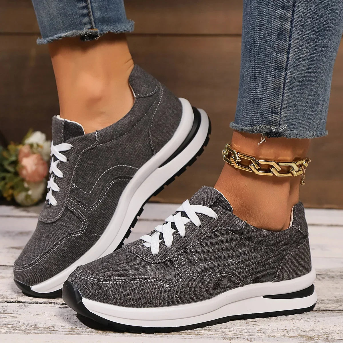 DAELYN | Orthopedische denim sneakers met platformzool