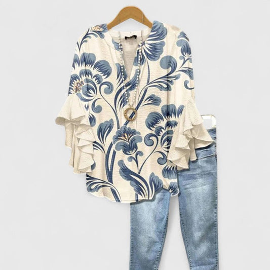 Saryphia Dames Blouse | Ademend, Elegante Bloemenprint 0