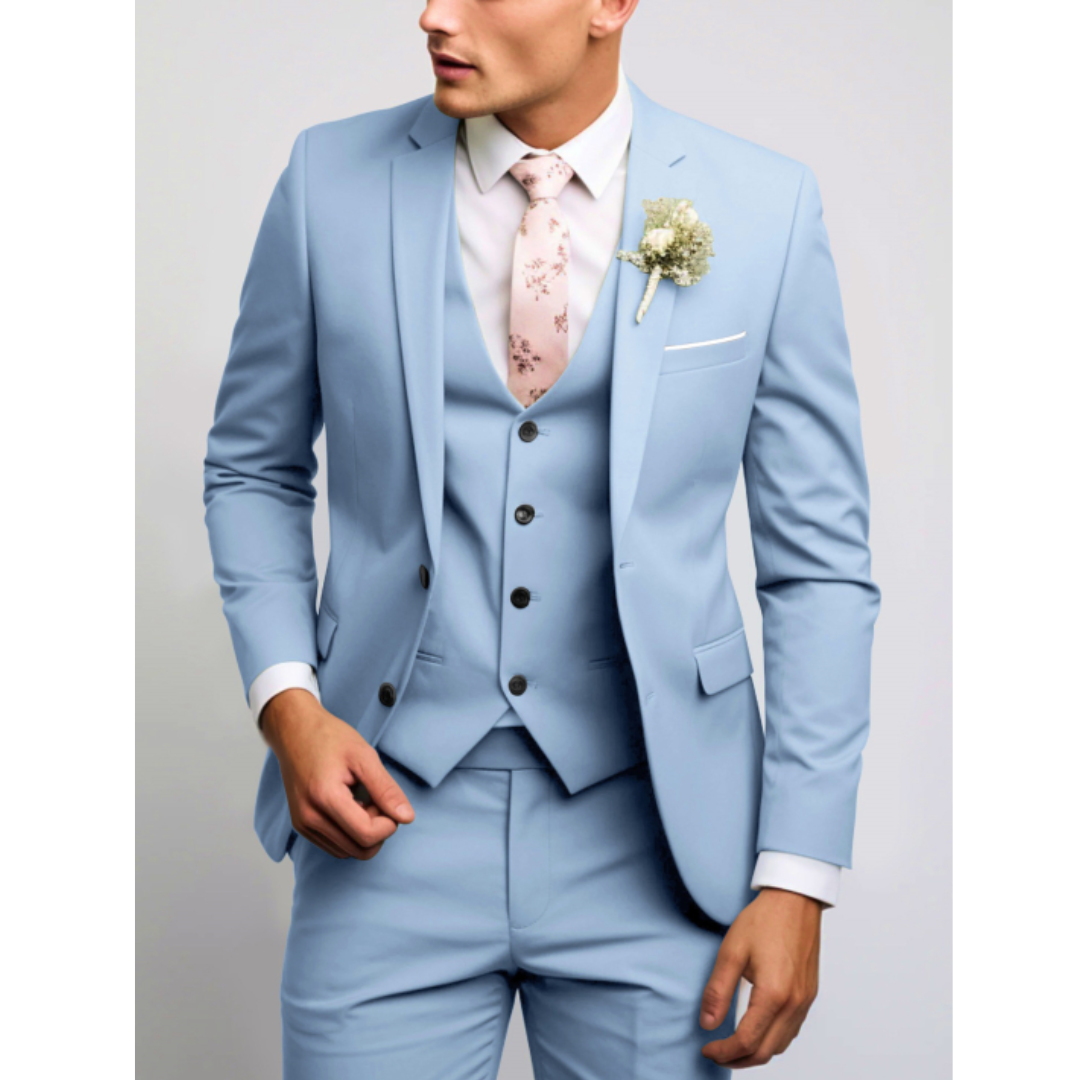 Sleek Heren Kostuum | 3-Delig Slim Fit Bruiloftspak, Lichtgrijs
