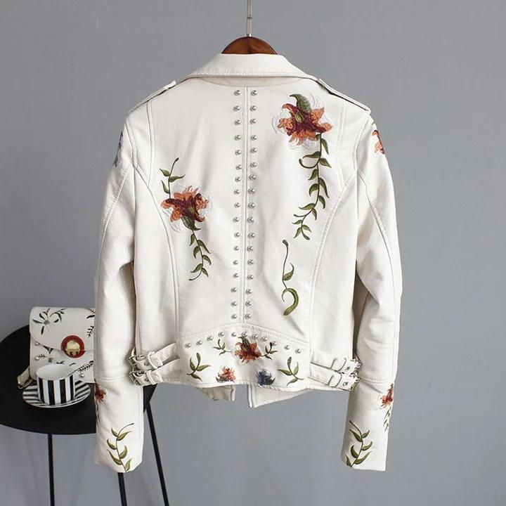 Sophie Dames Leren Jack | Kunstleer, Bloemenborduursel, Tijdloos Design 6
