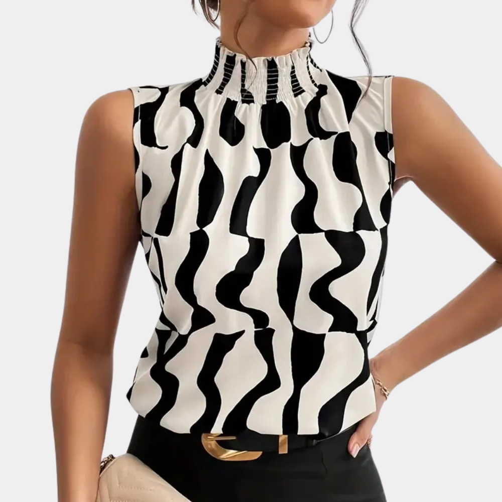 AMARISE | Geraffineerd T-shirt met Hoge Halslijn