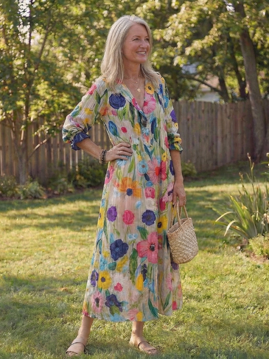 Vira Dames Maxi-jurk | Lichtgewicht Botanische Print 0