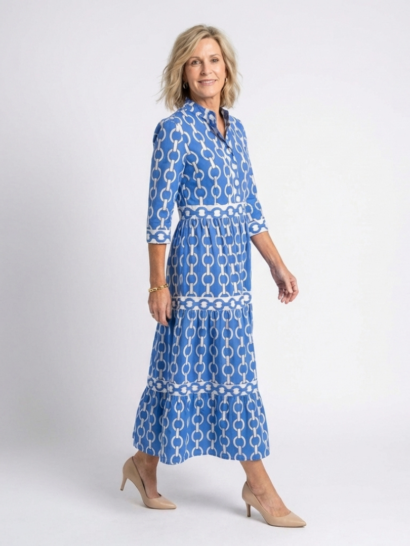 Ysolde Dames Jurk | Zachte V-hals, Midi Lengte, Driekwart Mouwen 1