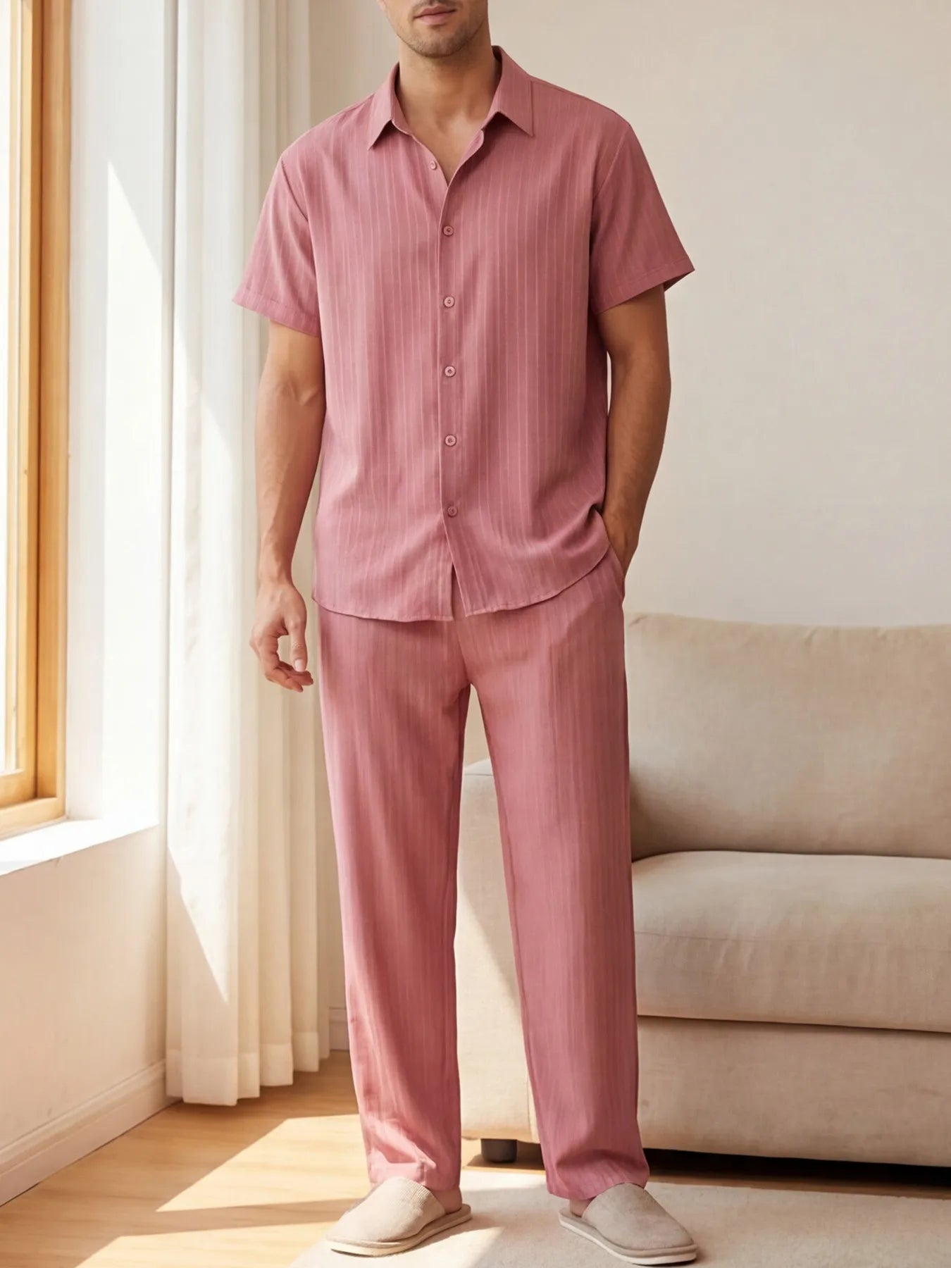 Zwart heren co-ord set met opstaande kraag – moderne Japanse stijl met luxe uitstraling