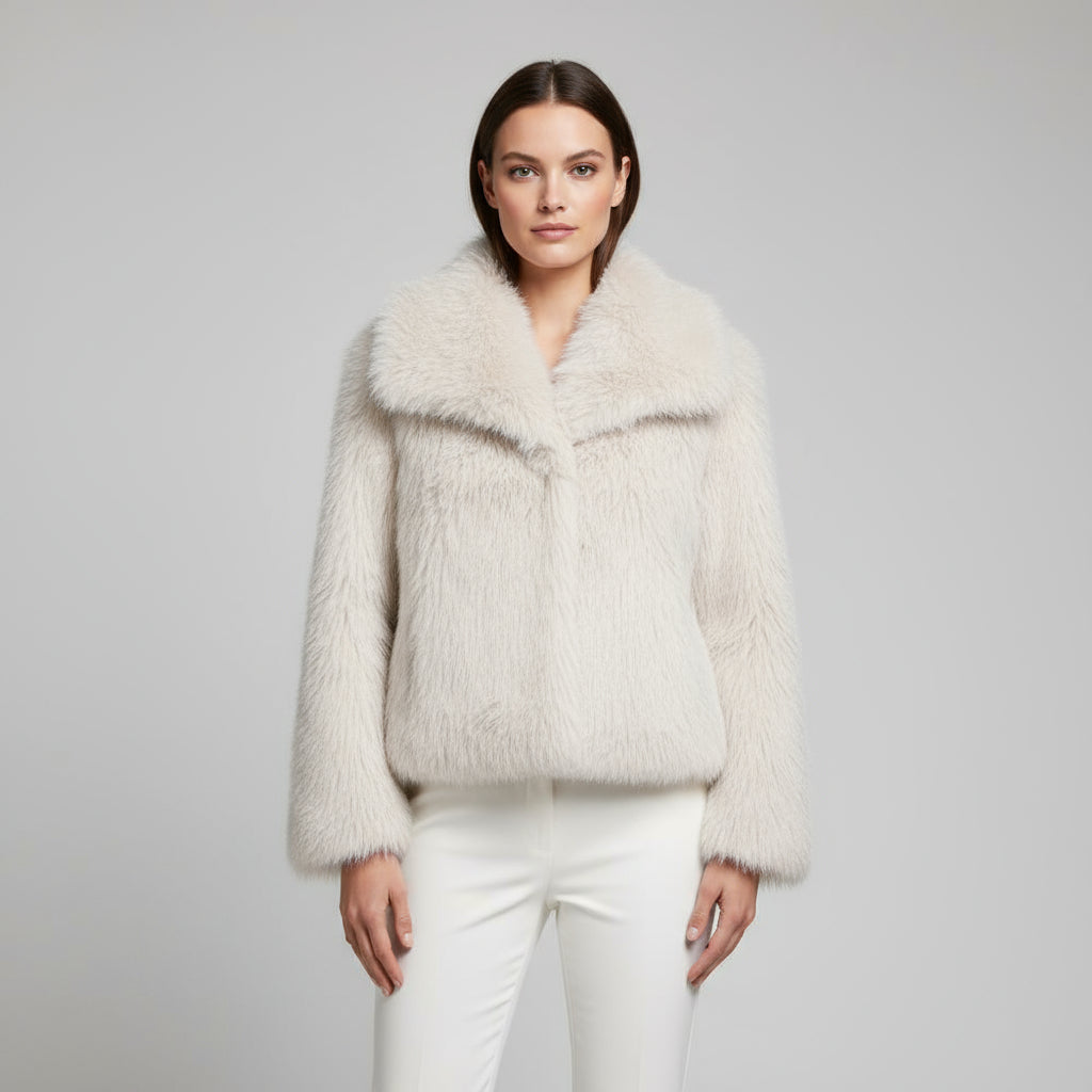 Luxe pluche dames winterjas met turn-down kraag | Trendy kort model