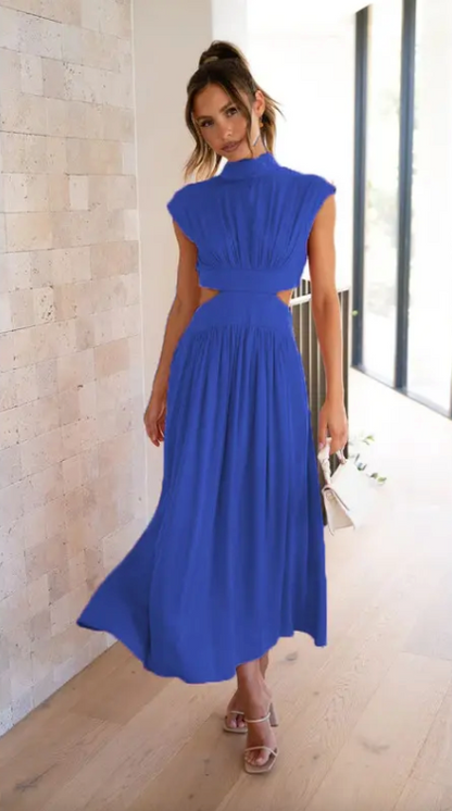 SALVINA | Maxi-jurk met Cut-out Rug en Plooidetail