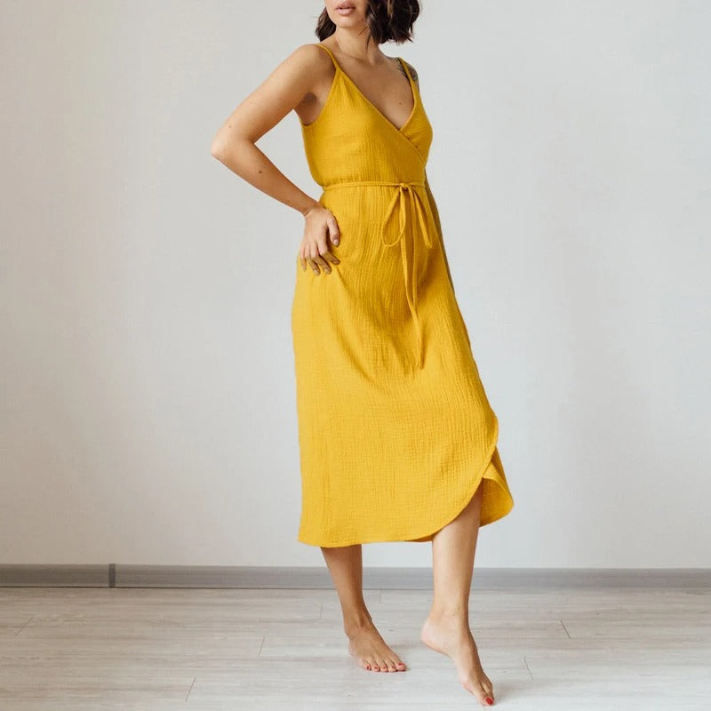 MOLLY | Mouwloze Zomerjurk Crêpe met V-hals