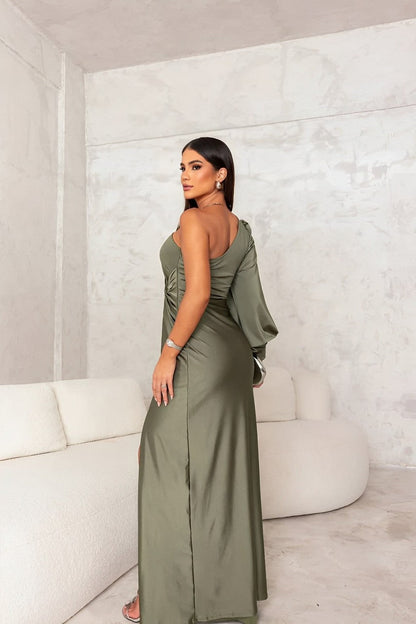 Damesjurk - One-Shoulder - Vloeiend Ontwerp met Zijsplit - Vintage - Dress